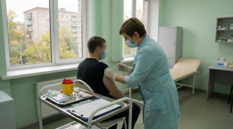 Прививка от гриппа в кабинете вакцинации городской поликлиники 