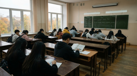Вьетнамские студенты на занятии по русскому языку в университетской аудитории 